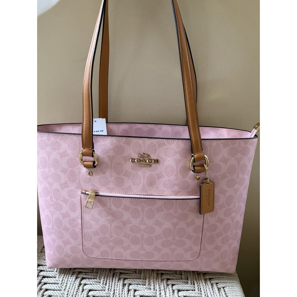 Coach Signature Powder Pink Station Tote Bag Gold Shoulder Purse CEA21 NWT Last1